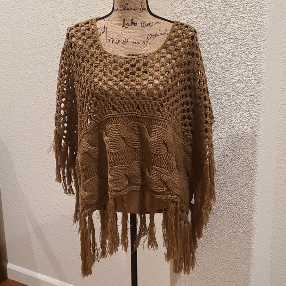 Cecico fringe trim knit poncho